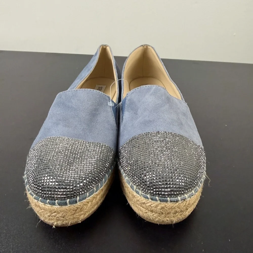 Steve Madden Pulse Espadrille Shoes Women's 8.5B Blue Rhinestone Slip On Casual